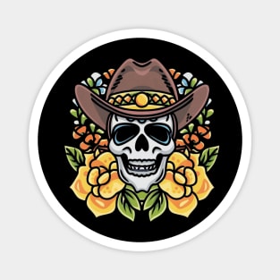 American Traditional Cowboy Skeleton Floral tattoo Magnet